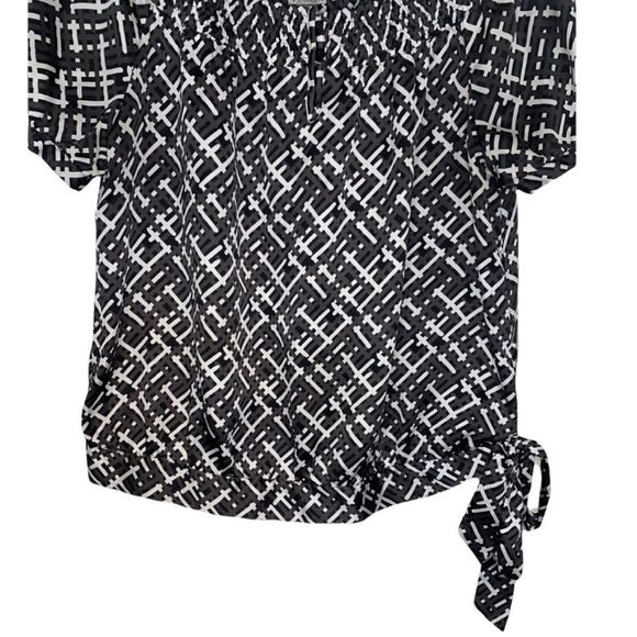 Worthington Top Dressy Blouse Black White Tie On Side Size Large - Picture 4 of 8